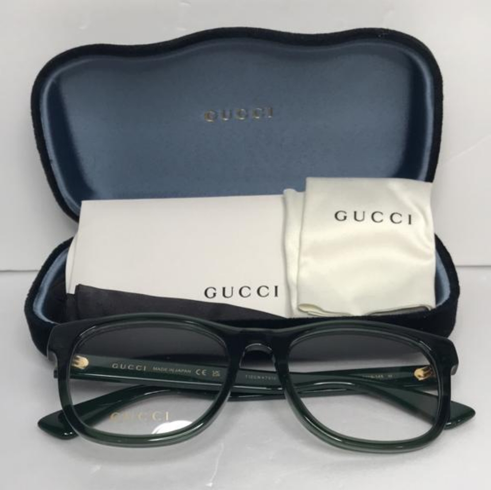 New - 💯 Original Gucci GG0004ON 011 Green with Red Stripe Square Men`s Eyeglas - Picture 6 of 13